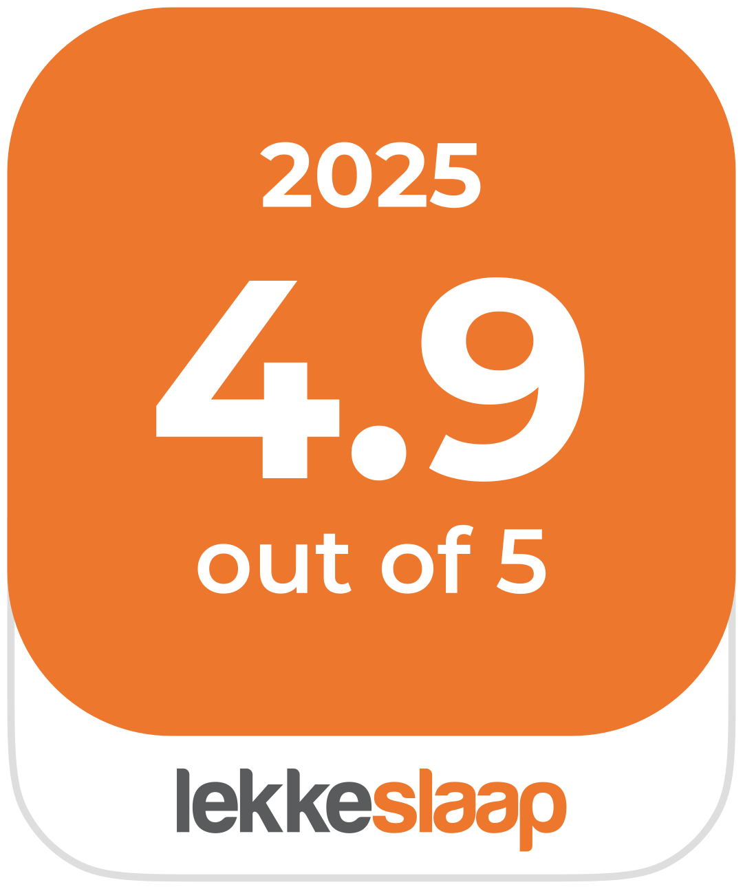LekkeSlaap 2025 high review score award for Seaside Sanctuary Suite, rated 4.9 out of 5