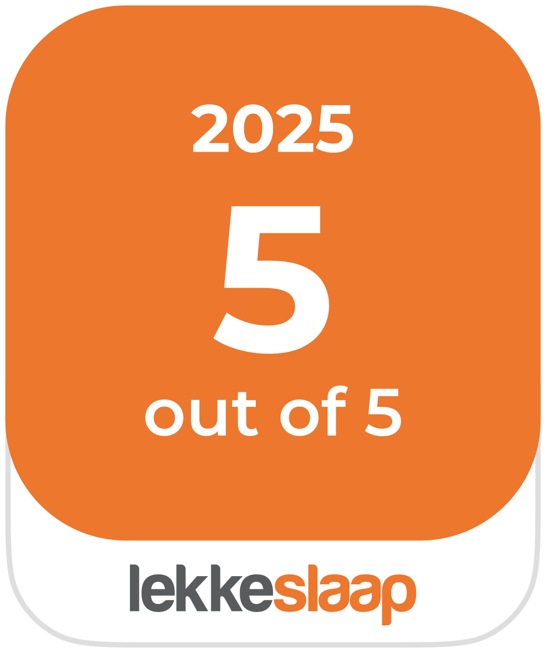 LekkeSlaap 2025 high review score award for Tidal Tranquillity, rated 5 out of 5