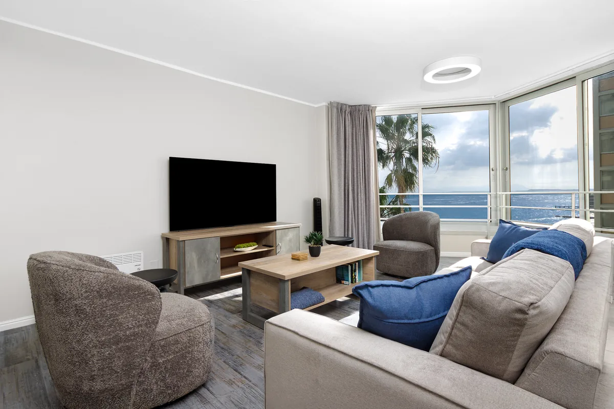 Ocean-facing living room in Tidal Tranquillity apartment 607